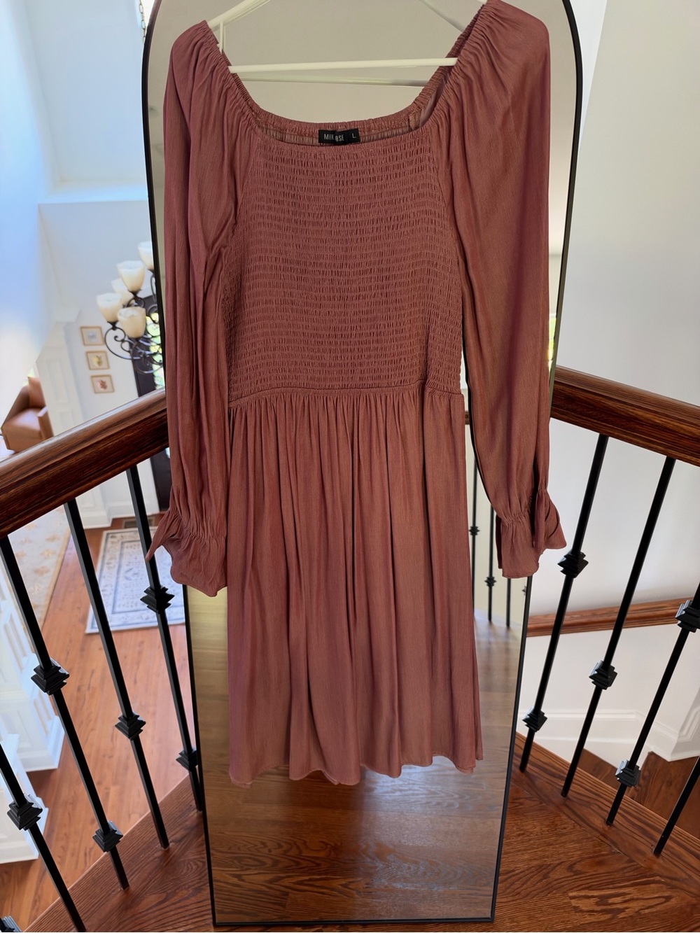 Mikarose Mauve Smocked Long-Sleeve Midi Dress